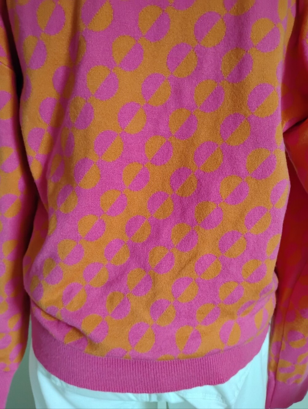 Cherie Collette Graphic Print Pink Orange Crewneck Sweater Dopamine Size Large - Picture 9 of 12